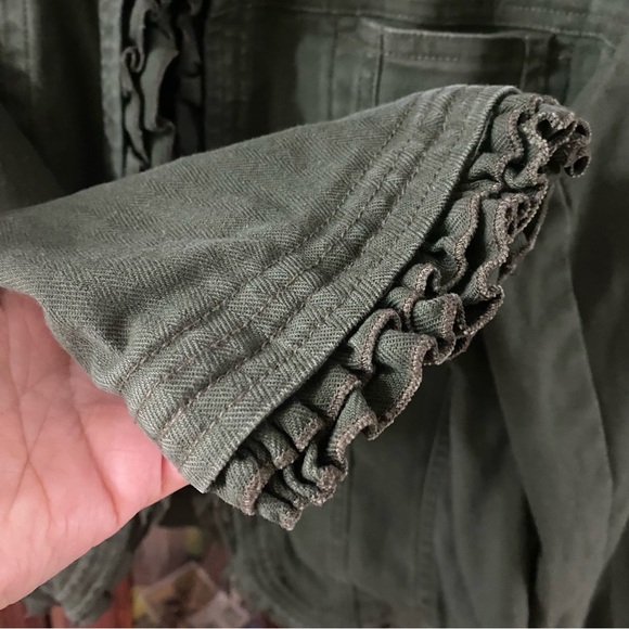 Craffwear by UM Company Cropped Ruffle Denim Jacket in Army Green Size M - Picture 7 of 7